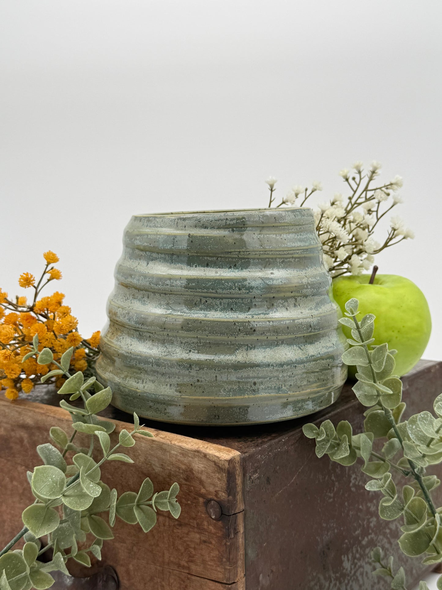 Sage Horizon Ribbed Ceramic Vase